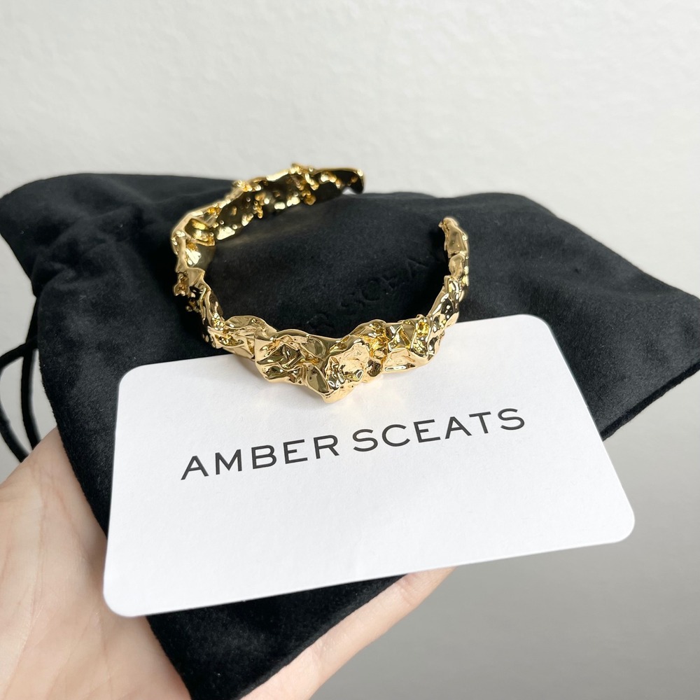 Amber Sceats Emery Bracelet 24K Gold Plated Crushed Metal‎ Textured Cuff